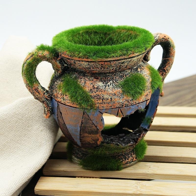 Aquarium Fish Games - 1pc Resin Vase with Moss Aquarium
