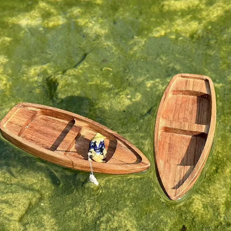 Fish Toys For Aquarium - Handmade Wooden Boat Mini Floating Boat