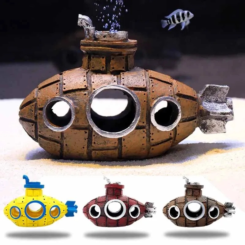 Aquarium Fish Hiding Places - Resin Submarine Ornaments Aquarium Fish Tank